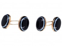 Victorian 15ct Gold ​& Banded Onyx Oval Cufflinks