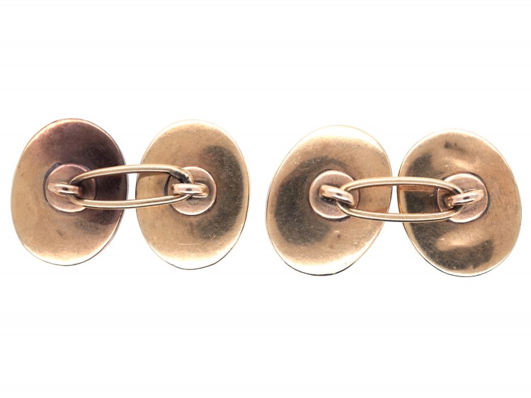 Victorian 15ct Gold ​& Banded Onyx Oval Cufflinks