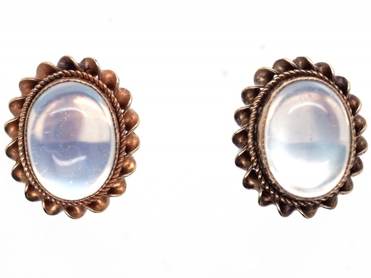 9ct Gold & Moonstone Oval Earrings
