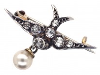 Edwardian Small Silver & Paste Swallow Brooch