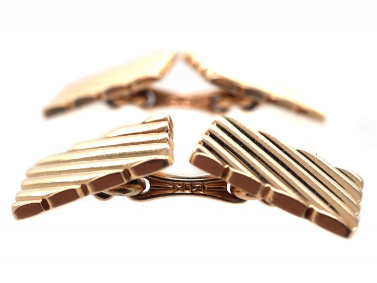 14ct Gold Stripey Cufflinks by Tiffany, New York