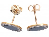 18ct Gold & Platinum Art Deco Onyx & Rose Diamond Round Earrings