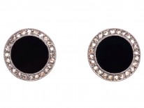18ct Gold & Platinum Art Deco Onyx & Rose Diamond Round Earrings