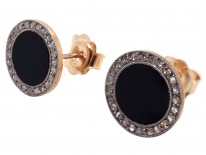 18ct Gold & Platinum Art Deco Onyx & Rose Diamond Round Earrings
