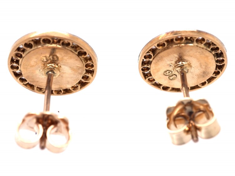 18ct Gold & Platinum Art Deco Onyx & Rose Diamond Round Earrings
