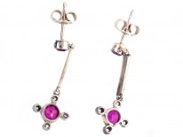 Edwardian 18ct White Gold Ruby & Diamond Drop Earrings
