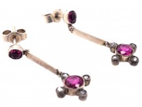 Edwardian 18ct White Gold Ruby & Diamond Drop Earrings