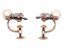Edwardian Natural Pearl & Diamond Screw on Earrings