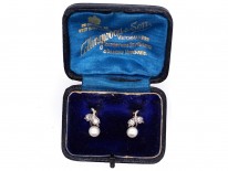 Edwardian Natural Pearl & Diamond Screw on Earrings