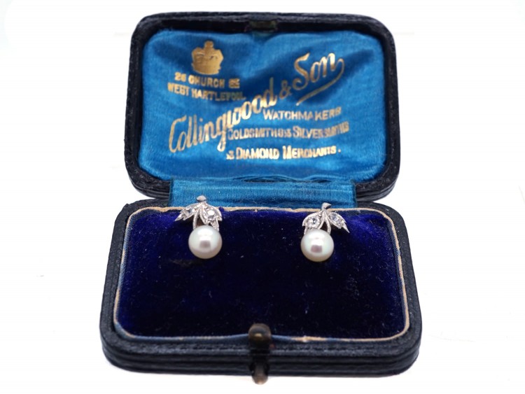 Edwardian Natural Pearl & Diamond Screw on Earrings