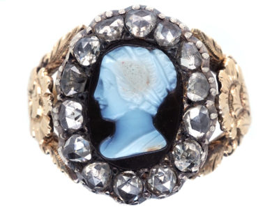 Georgian 18ct Gold Rose Diamond & Hardstone Cameo Ring