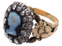 Georgian 18ct Gold Rose Diamond & Hardstone Cameo Ring