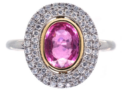 Platinum, Pink Sapphire & Diamond Oval Cluster Ring Platinum, Pink Sapphire & Diamond Oval Cluster Ring