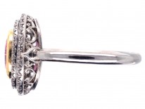 Platinum, Pink Sapphire & Diamond Oval Cluster Ring