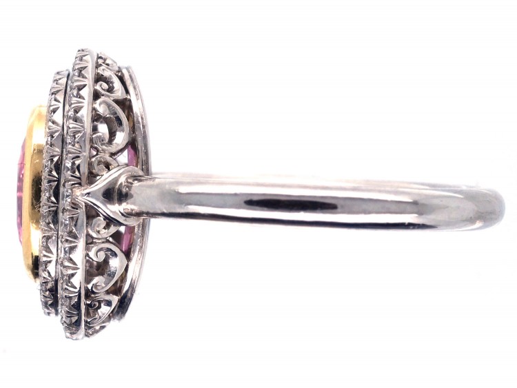 Platinum, Pink Sapphire & Diamond Oval Cluster Ring