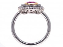 Platinum, Pink Sapphire & Diamond Oval Cluster Ring