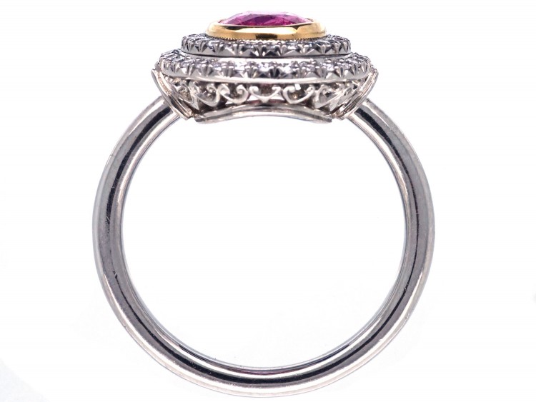 Platinum, Pink Sapphire & Diamond Oval Cluster Ring