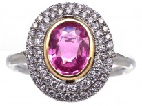 Platinum, Pink Sapphire & Diamond Oval Cluster Ring