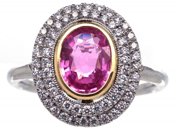 Platinum, Pink Sapphire & Diamond Oval Cluster Ring