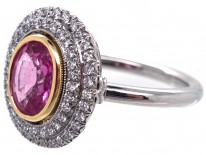 Platinum, Pink Sapphire & Diamond Oval Cluster Ring