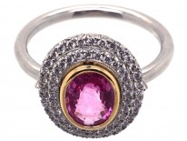 Platinum, Pink Sapphire & Diamond Oval Cluster Ring