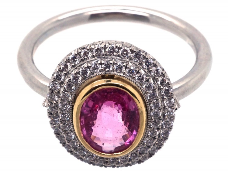 Platinum, Pink Sapphire & Diamond Oval Cluster Ring