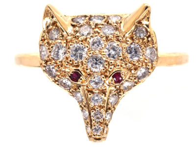 18ct Gold & Diamond Fox Head Ring