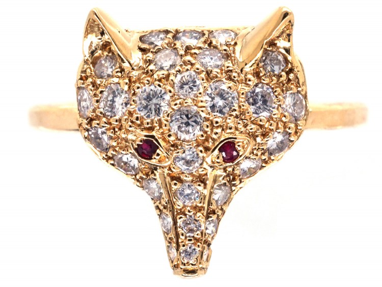 18ct Gold & Diamond Fox Head Ring