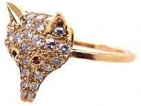18ct Gold & Diamond Fox Head Ring