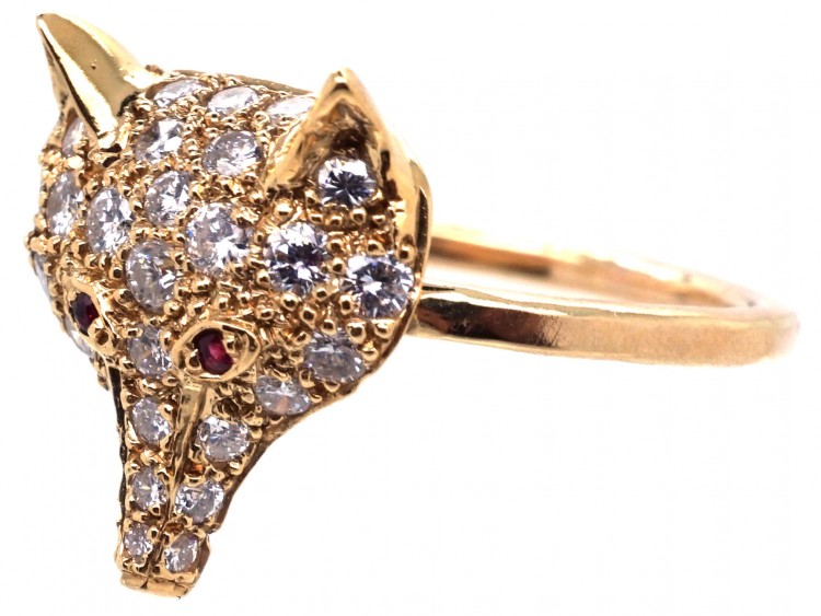 18ct Gold & Diamond Fox Head Ring