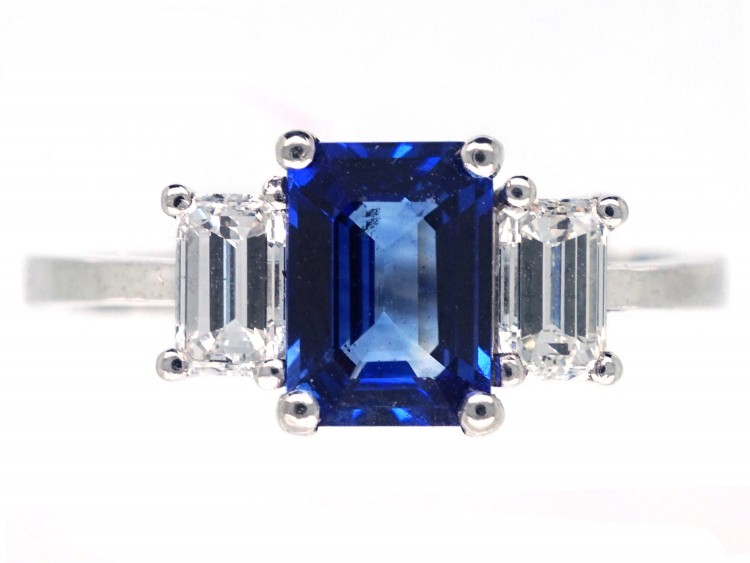 Platinum, Sapphire & Diamond Baguette Ring
