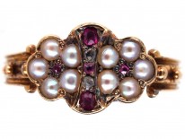 Regency 15ct Gold, Ruby, Rose Diamond & Natural Split Pearl Ring