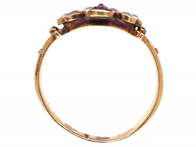 Regency 15ct Gold, Ruby, Rose Diamond & Natural Split Pearl Ring