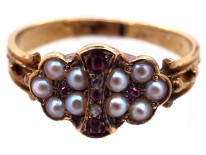 Regency 15ct Gold, Ruby, Rose Diamond & Natural Split Pearl Ring