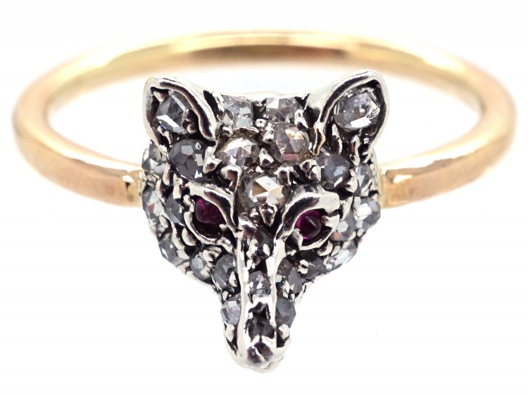 Diamond Fox Head Ring