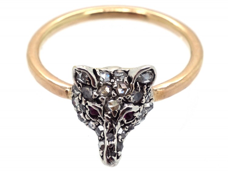 Diamond Fox Head Ring