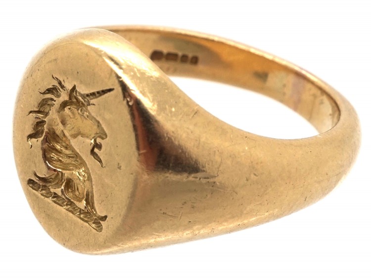 18ct Gold Signet Ring Retailed by Cartier with Unicorn Intaglio