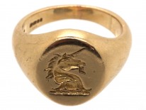 18ct Gold Signet Ring Retailed by Cartier with Unicorn Intaglio