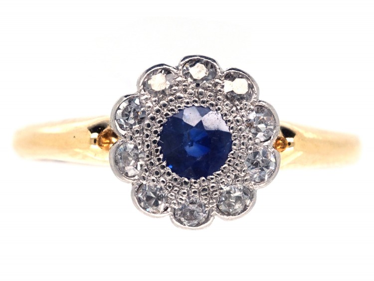 Edwardian Sapphire & Diamond Daisy Cluster Ring