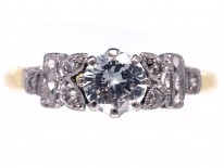 Art Deco Diamond Solitaire Ring with Leaf Shoulders