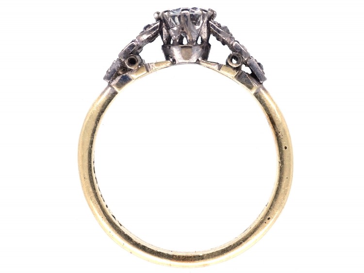 Art Deco Diamond Solitaire Ring with Leaf Shoulders