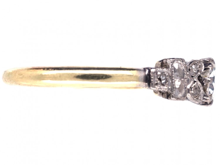 Art Deco Diamond Solitaire Ring with Leaf Shoulders