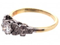 Art Deco Diamond Solitaire Ring with Leaf Shoulders