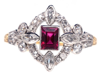 Edwardian Rectangular Ruby & Diamond Ring