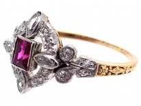 Edwardian Rectangular Ruby & Diamond Ring
