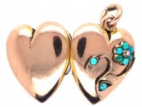 Edwardian 15ct Gold Heart Locket with Forget Me Not Motif