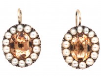 Georgian Precious Topaz & Natural Split Pearl Oval Earrings