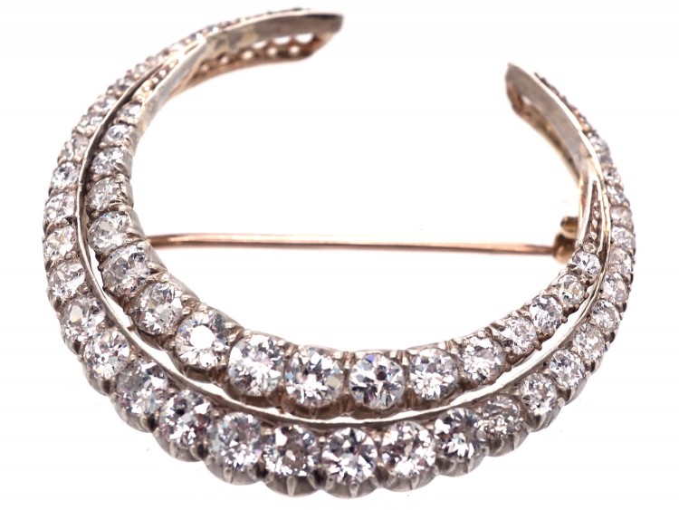 Large Victorian Diamond Double Crescent Brooch