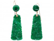 Art Deco Carved Jade Drop Earrings