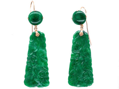Art Deco Carved Jade Drop Earrings